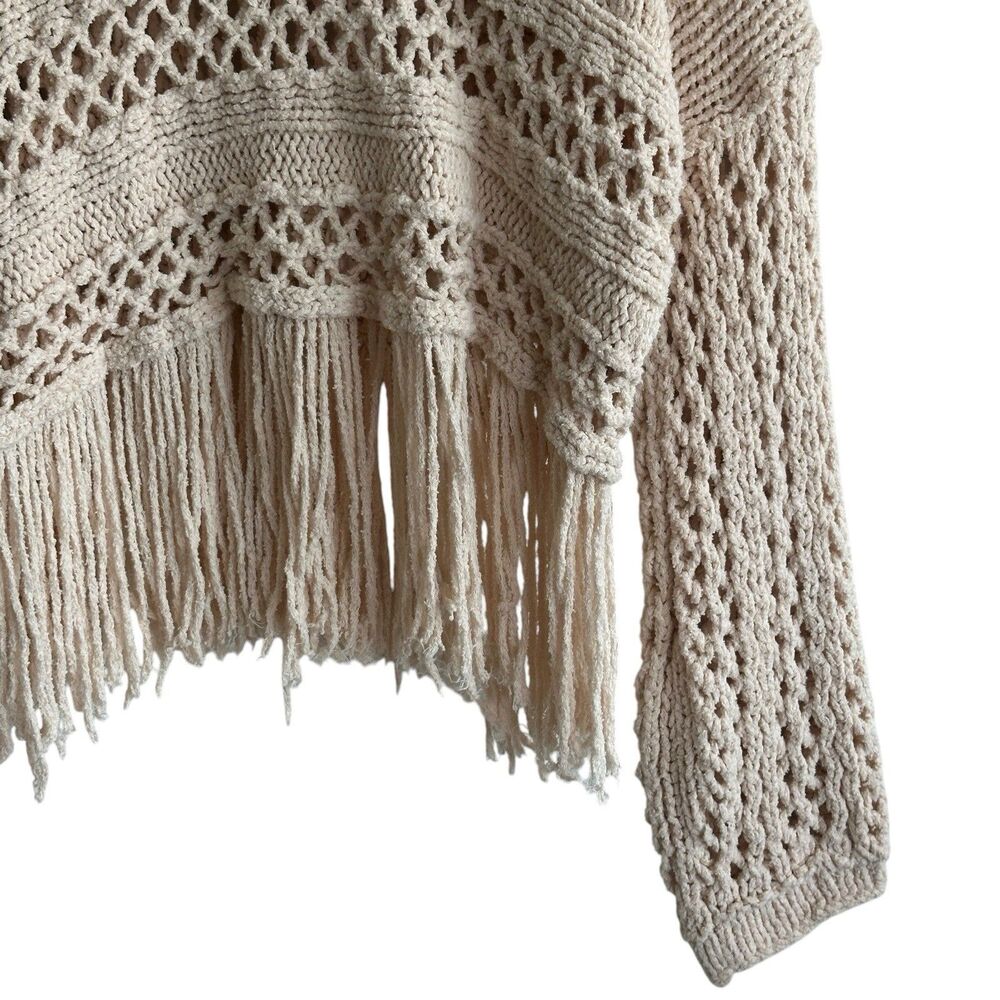 Free People Higher Love Sweater M Crochet Knit Fringe Boho Hippie - Picture 7 of 10